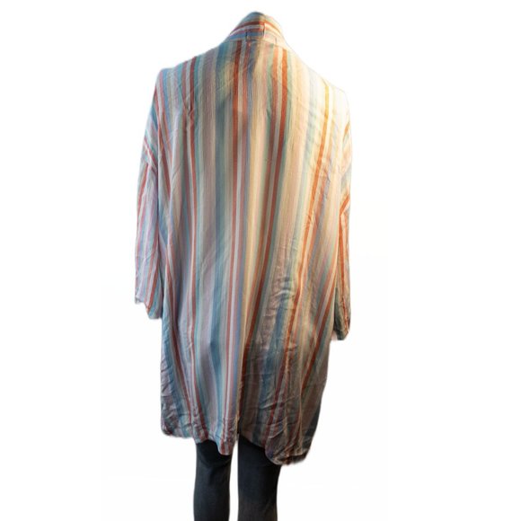 PJ Salvage Womens Size Medium New Robe White Pink Stripe 100% Rayon Open Front - Picture 3 of 9